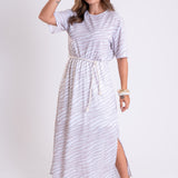 Vestido Maxi estampado com Abertura Laterais Cintos de Cordão de Algodão