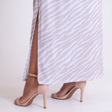 Vestido Maxi estampado com Abertura Laterais Cintos de Cordão de Algodão