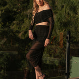 Blusa Feminina Anna em Tule Lurex prata, com Drapeado nas Laterais