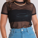Camiseta Feminina Tule Transparente