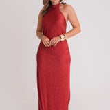Vestido Longo Cavas Abertas Plissado Poliéster