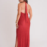 Vestido Longo Cavas Abertas Plissado Poliéster