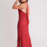 Vestido Longo Cavas Abertas Plissado Poliéster