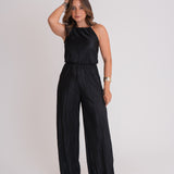 Macacão Feminino Decote reto com Alças Plissado em  Poliester