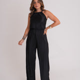 Macacão Feminino Decote reto com Alças Plissado em  Poliester