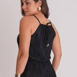 Macacão Feminino Decote reto com Alças Plissado em  Poliester