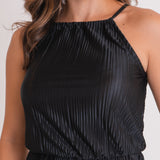 Macacão Feminino Decote reto com Alças Plissado em  Poliester