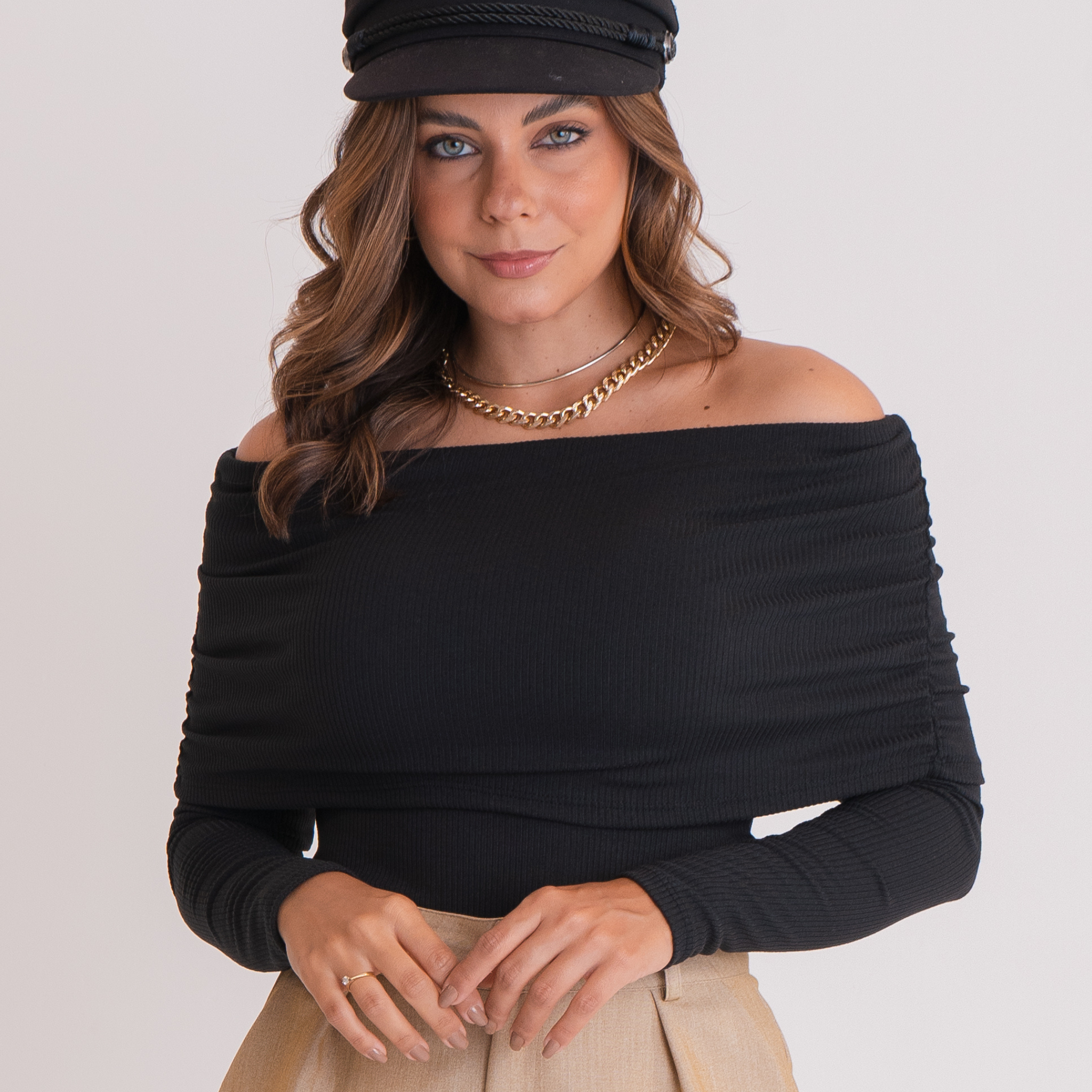 Blusa Feminina Ombro a Ombro Carmo Canelada em  Poliéster