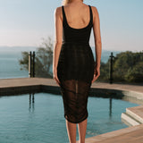 Saia Feminina Anna em Tule Lurex Prata, com Drapeado nas Laterais.