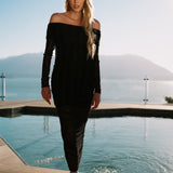 Vestido Feminino Anna Tule lurex Prata, com Drapeado Laterais Decote Reto Ombro à ombro.