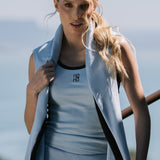 Regata feminina bordada ribana canelada recortes contrastante