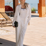 Regata feminina bordada ribana canelada recortes contrastante