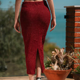 Saia Feminina Nina em Tricot Felpado, com Comprimento Mídi e Fenda Costas